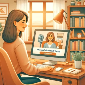 Woman doing online speech therapy