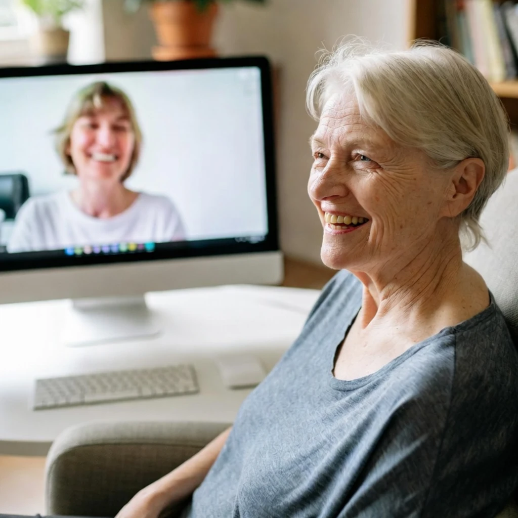 Woman attending online speech therapy